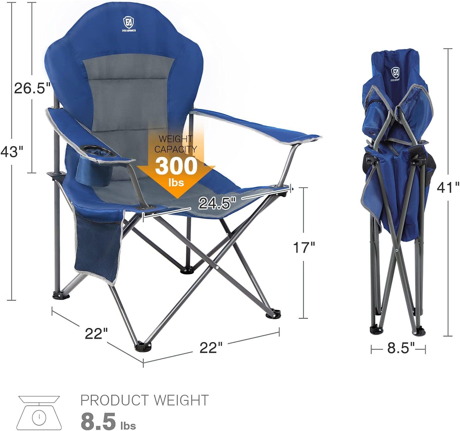 Blue and Gray Ergonomic Folding Camping Chairs with Arms, Set of 2