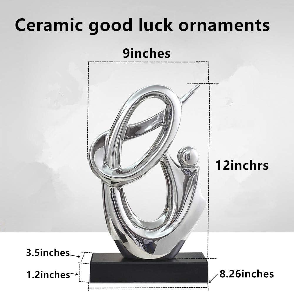 Silver Ceramic Abstract Sculpture with Black Base