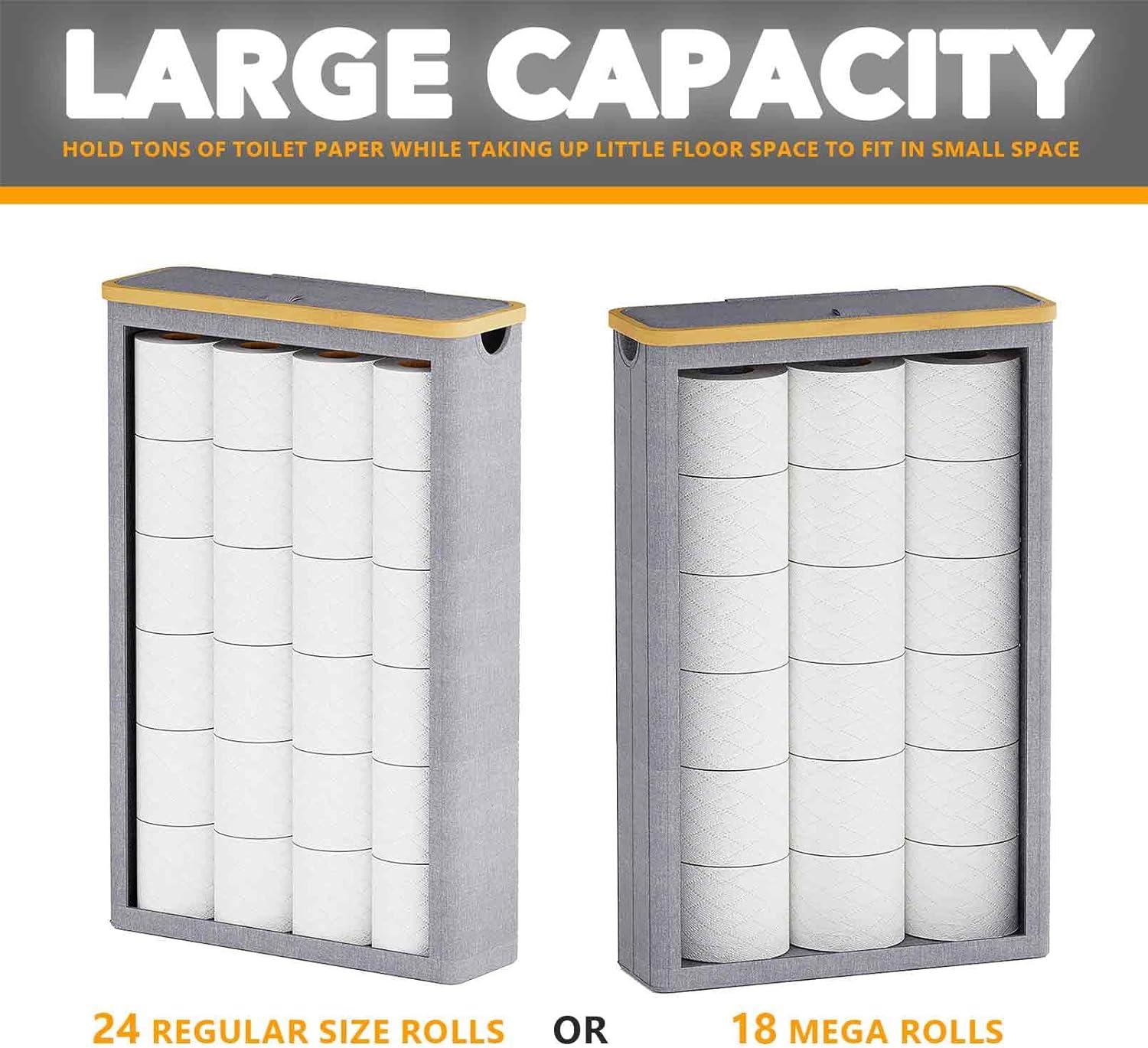 Extra Large Toilet Paper Storage With Lid, Holds Up To 24 Regular Rolls Or 18 Mega Rolls, Slim Basket Holder Bin Container For Bathroom Accessories Organizer