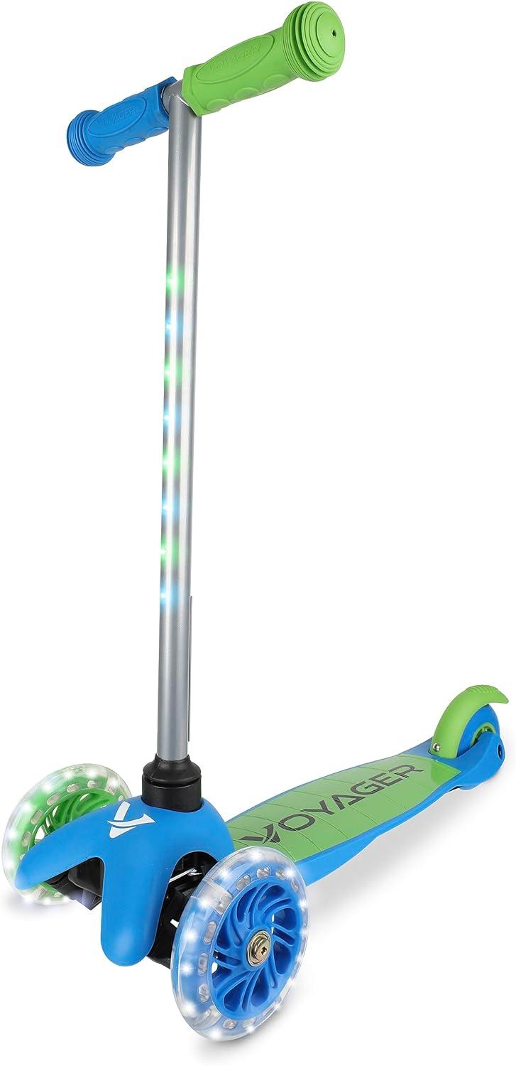 Voyager 3 Wheel Kick Scooter with Light Up Wheels and Tbar - Green