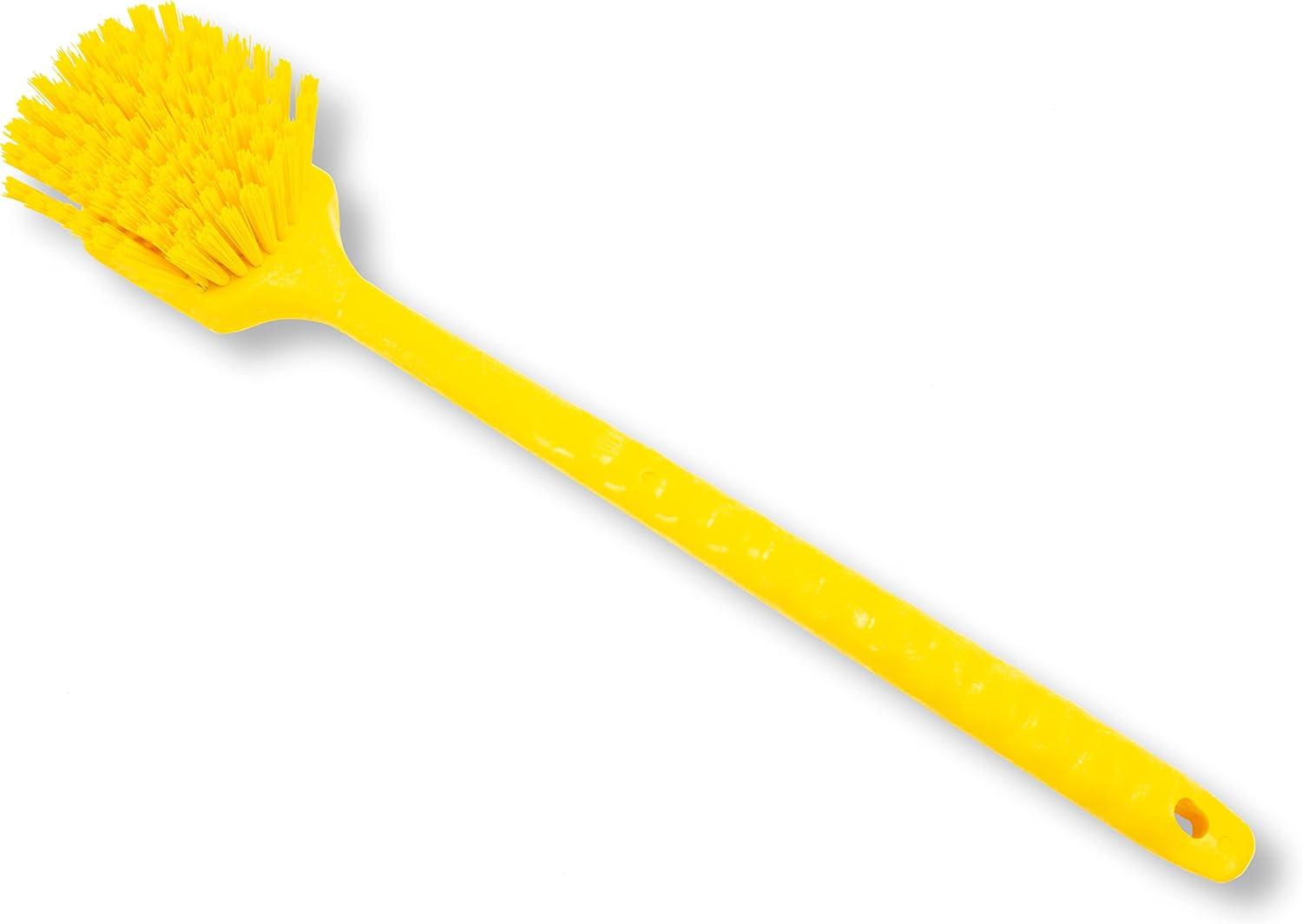 Yellow Long Handle Plastic Scrub Brush with Polyester Bristles