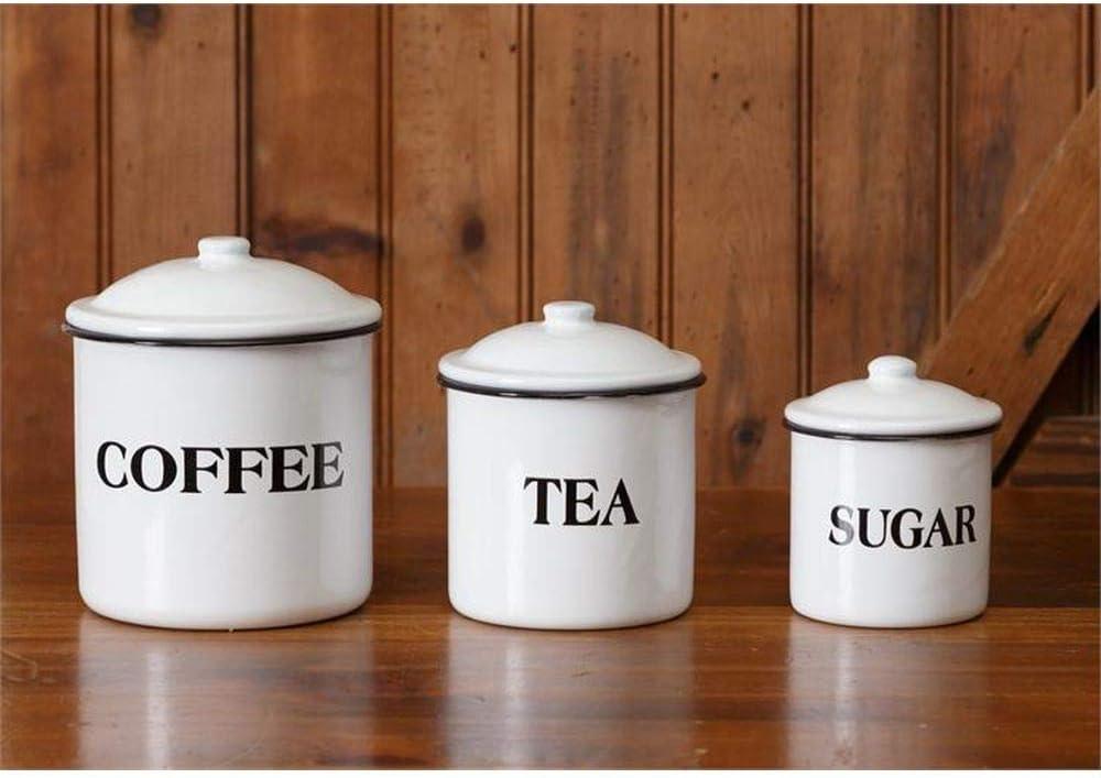 Retro White Enamelware Coffee Tea Sugar Canister Set