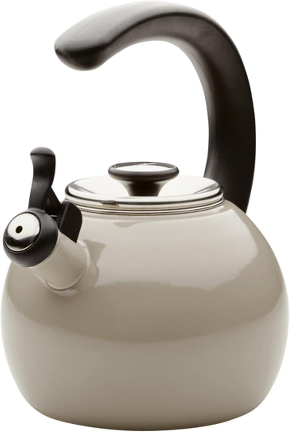 Enamel on Steel Whistling Teakettle/Teapot With -Up Spout, 2 Quart - Gray