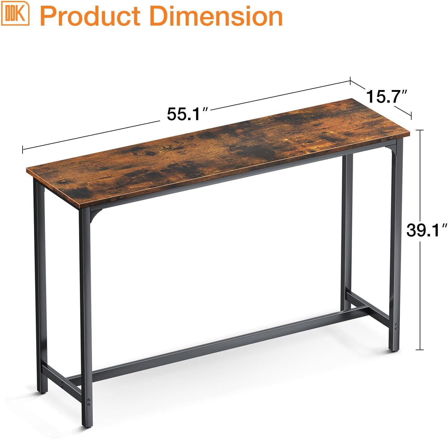 ODK 55 Inch Rectangular Modern Bar Height Pub Table, Rustic Brown