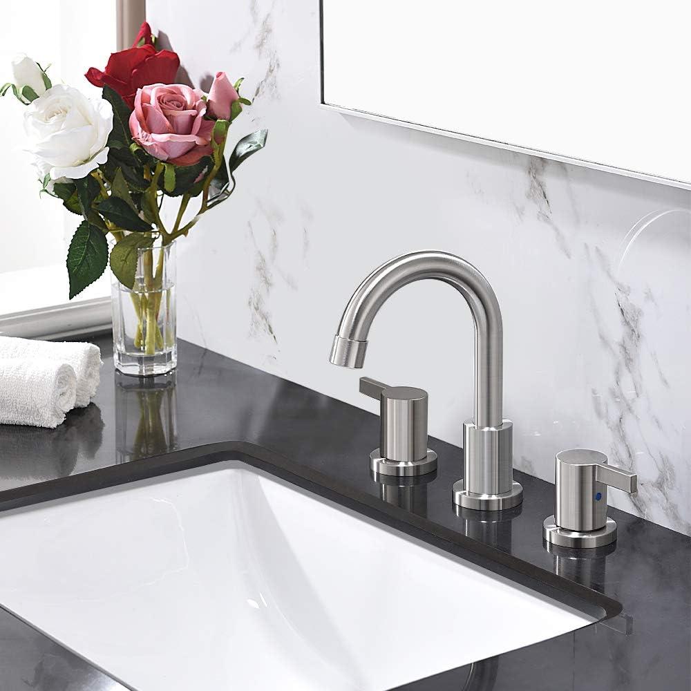 Brushed Nickel 8-Inch Widespread Bathroom Faucet with Metal Pop-Up Drain