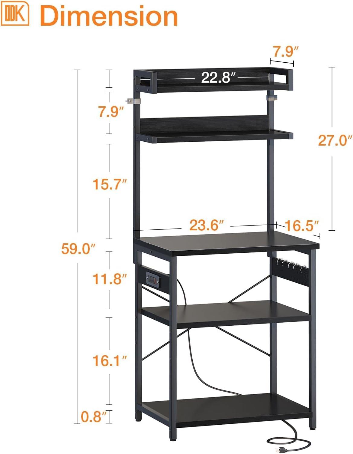 Black 5-Tier Modern Kitchen Rack with Built-in Power Outlet