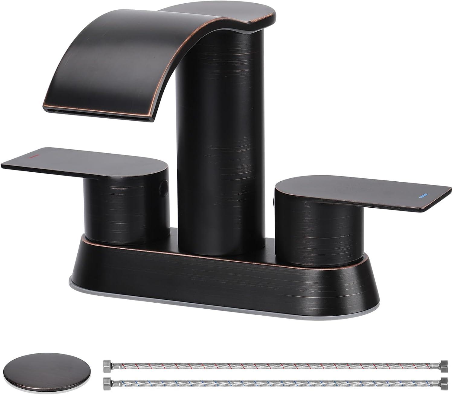 Oil Rubbed Bronze Double Handle Waterfall Bathroom Faucet