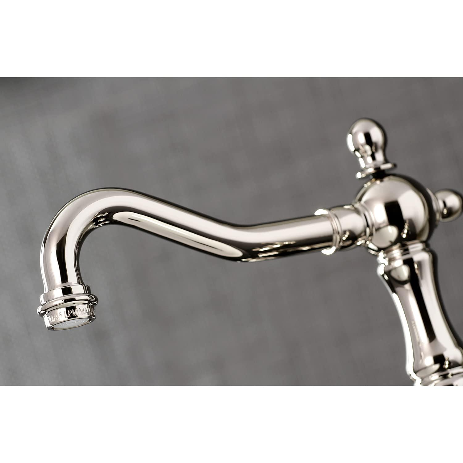 Kingston Brass Heritage Two-Handle 3-Hole Deck Mount Widespread Bathroom Faucet with Brass Pop-Up Drain