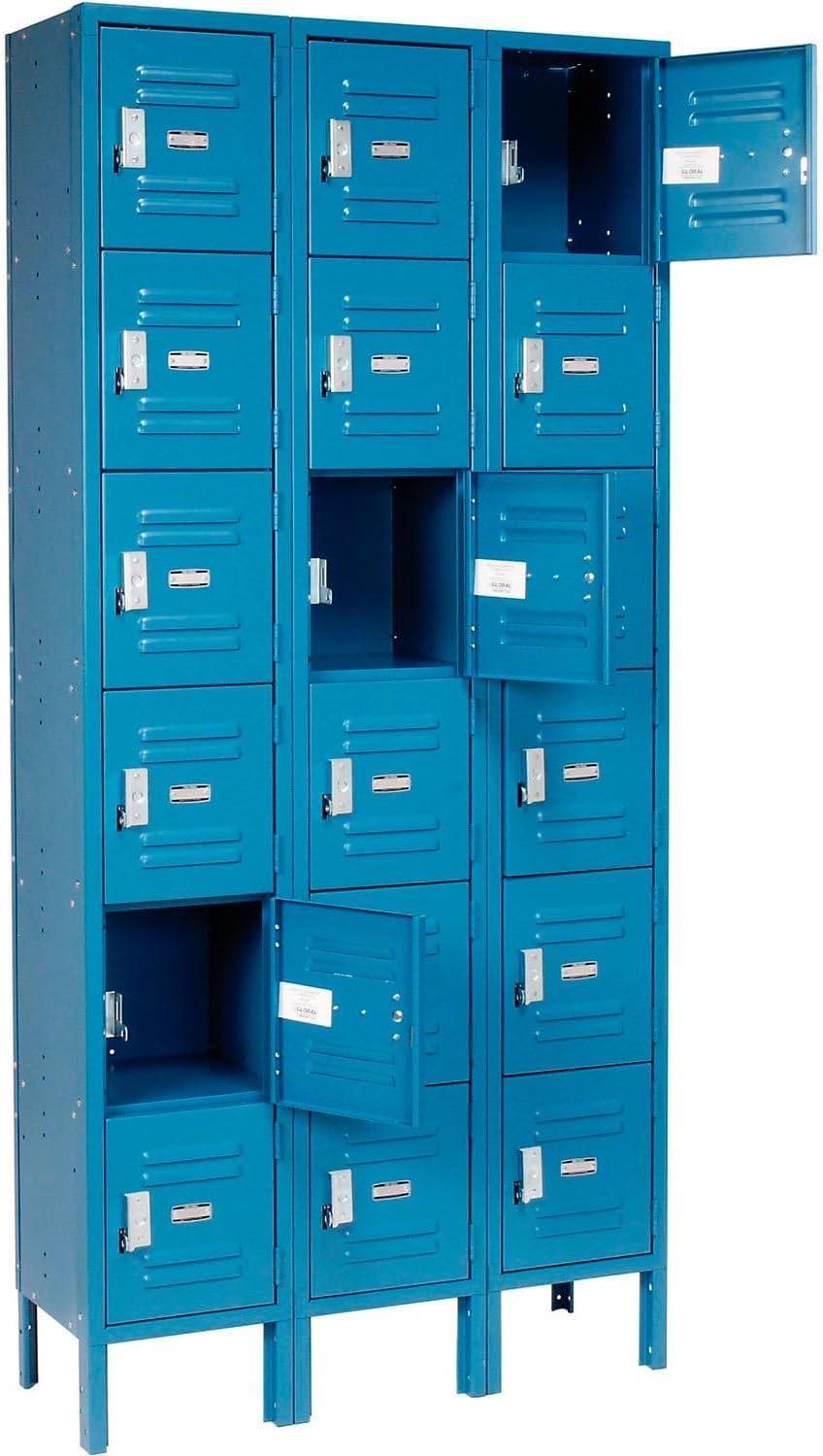 Global Industrial  12 x 15 x 12 in. Six Tier Global Locker with 18 Door Ready to Assemble - Blue