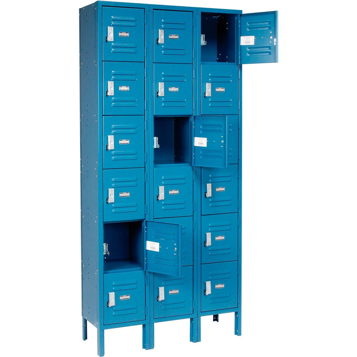 Six Tier Locker, 12x15x12, 18 Door, Unassembled, Blue