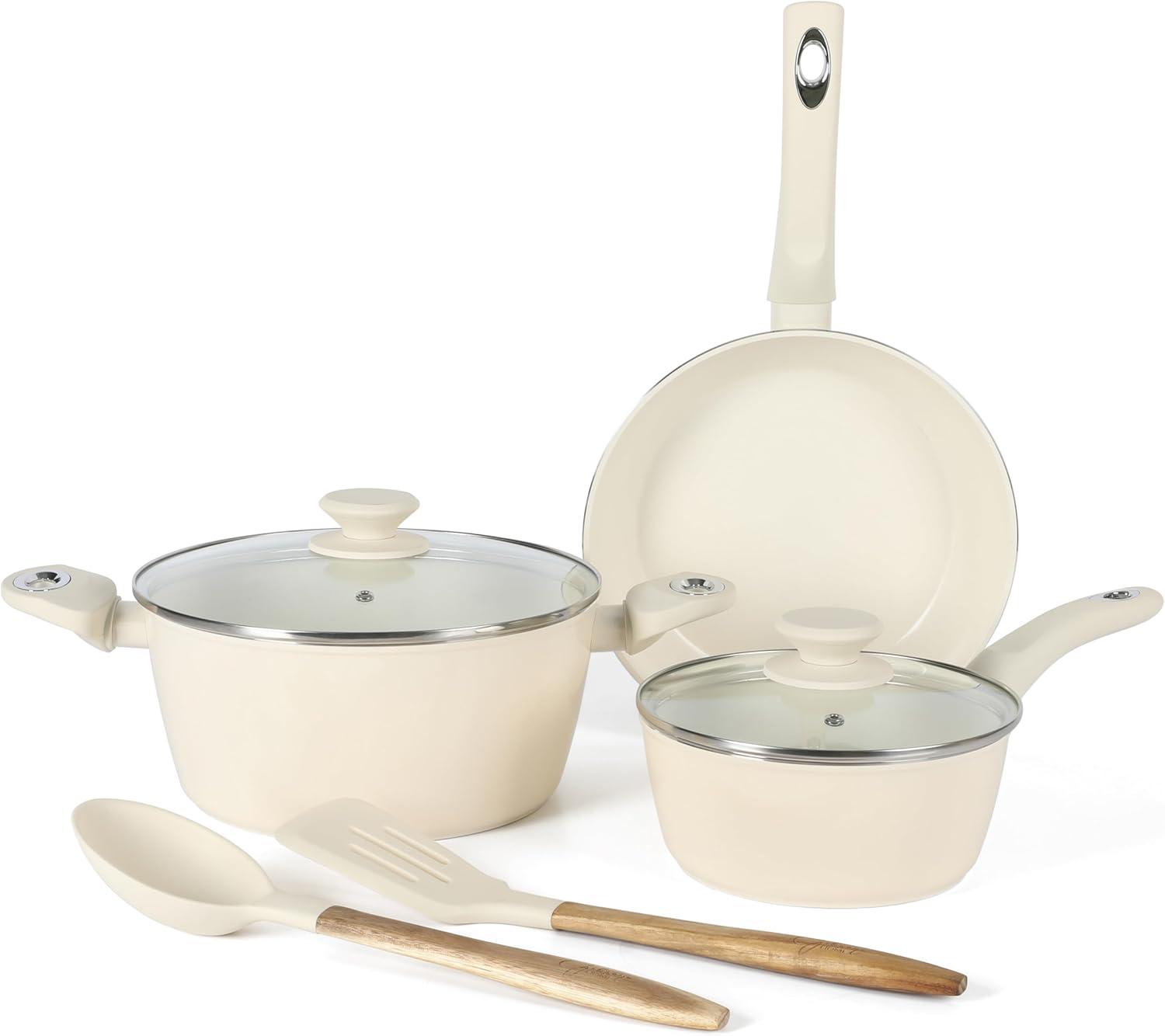 Linen White 7-Piece Aluminum Non-Stick Cookware Set