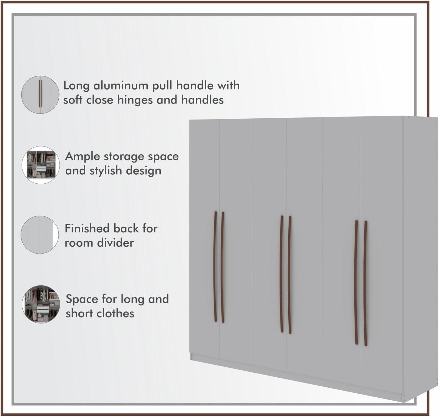 Gramercy Wardrobe Armoire Closet White - Manhattan Comfort: Bedroom Storage, 2 Drawers, 6 Doors