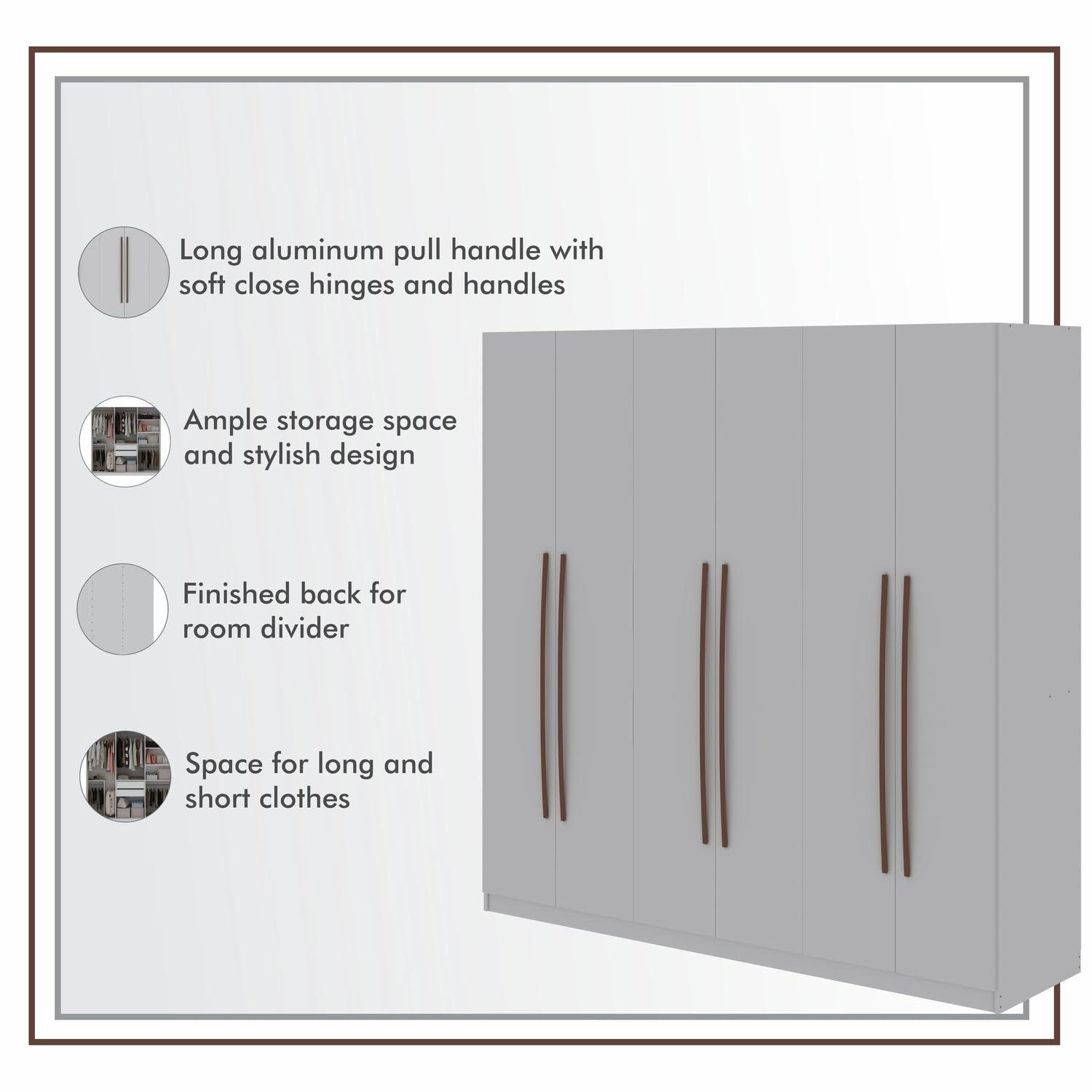 Gramercy Wardrobe Armoire Closet White - Manhattan Comfort: Bedroom Storage, 2 Drawers, 6 Doors