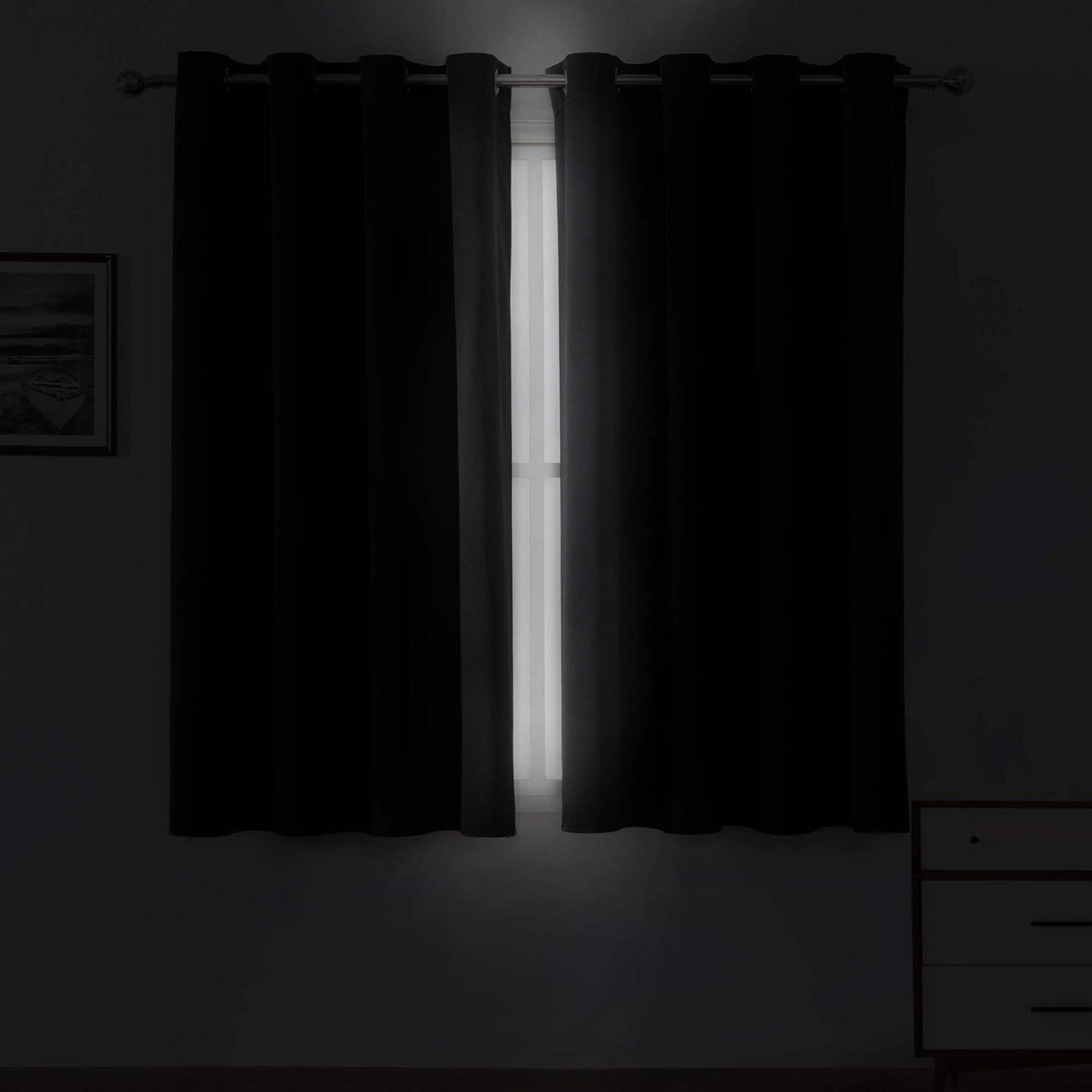 Coodeto Short Blackout Curtains Black, Set of 2, W52 x L63 - Blackout Curtains for Kitchen and Kids Bedroom