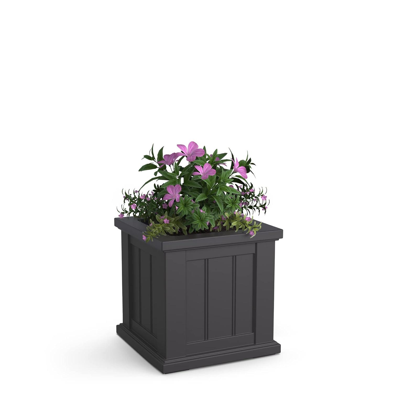 Mayne Cape Cod 14" x 14" x 14" Square Graphite Grey Self-Watering Polyethylene Planter