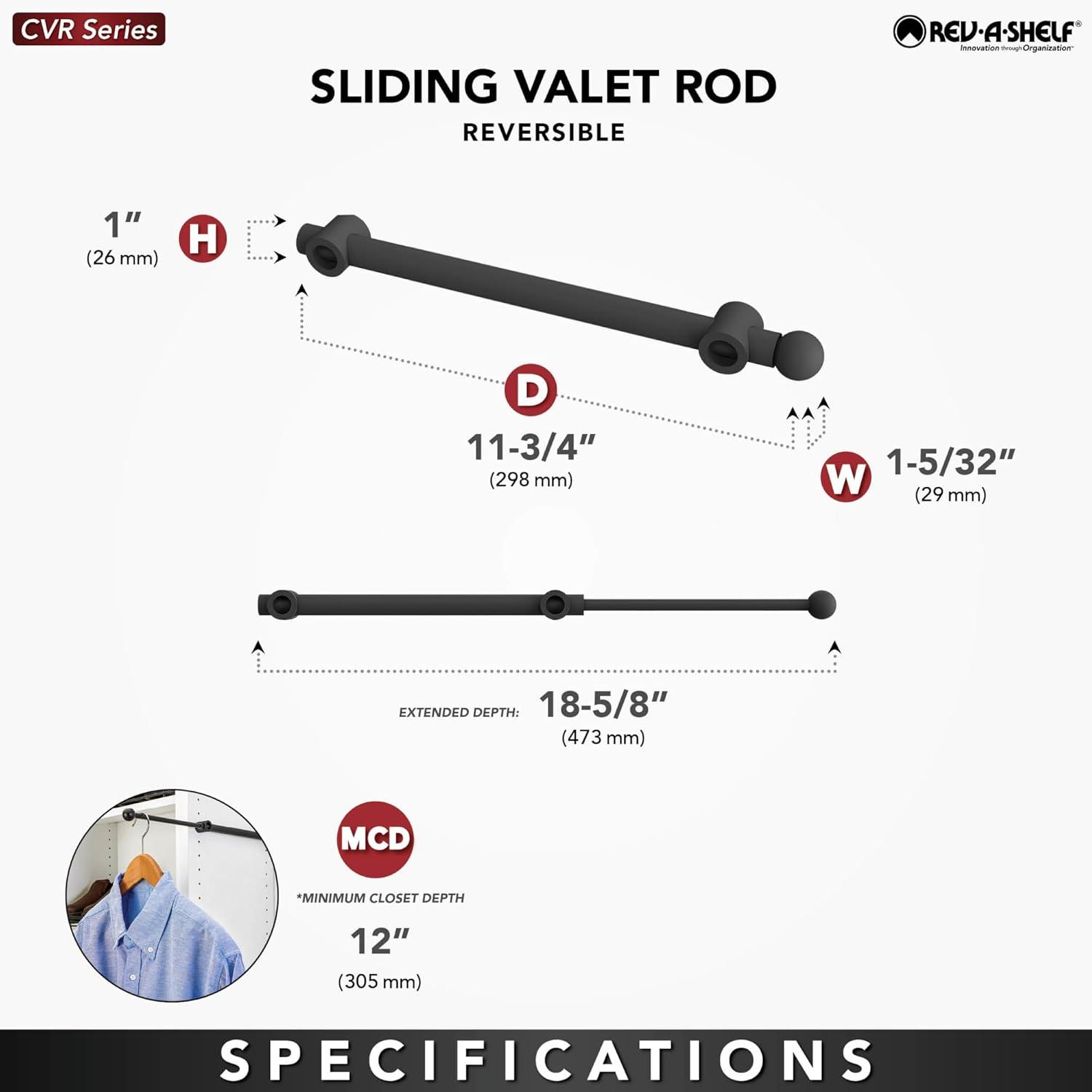 Matte Black Sliding Valet Rod for Custom Closet Systems