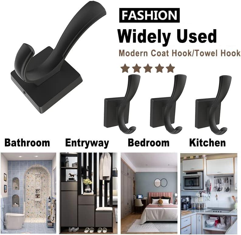 Heavy Duty Black Aluminum Wall Hooks for Coats and Towels