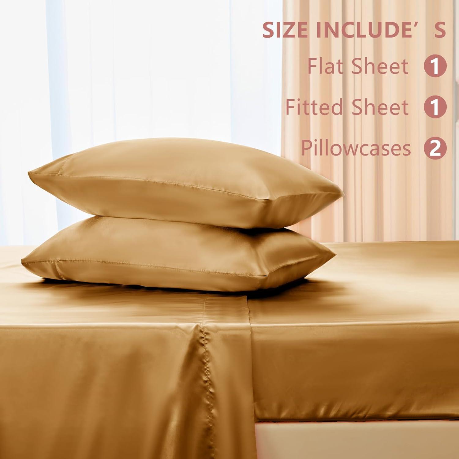 King Size Soft Gold Satin 4-Piece Deep Pocket Sheet Set