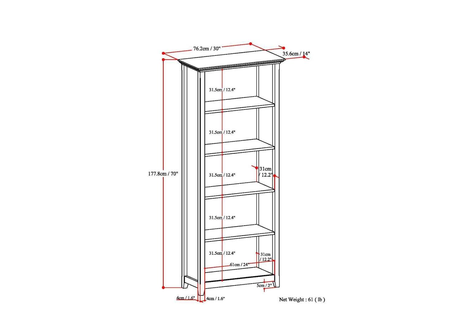 Simpli Home Amherst 30"W Solid Wood 5 Shelf Bookcase with Adjustable Shelves & Reviews | Wayfair