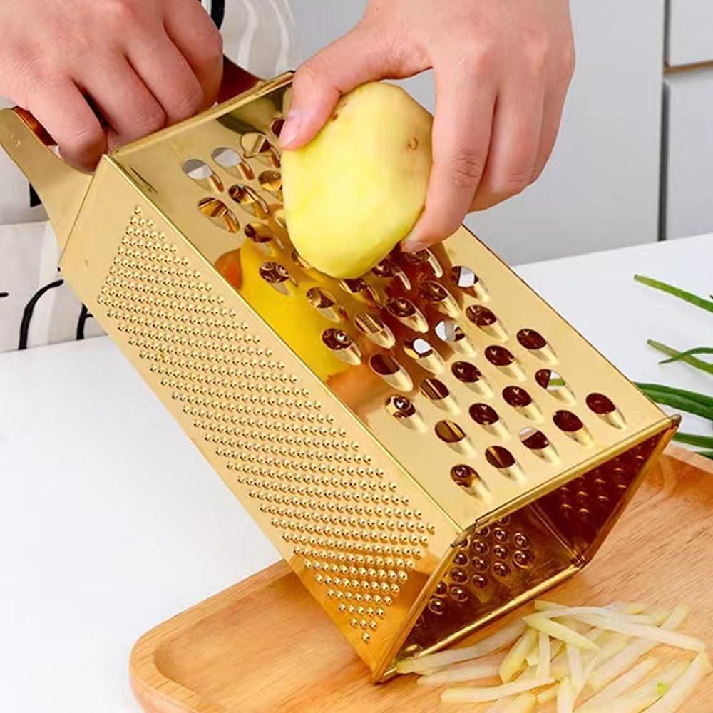 Gold Stainless Steel 4-Sided Multifunctional Grater with Handle