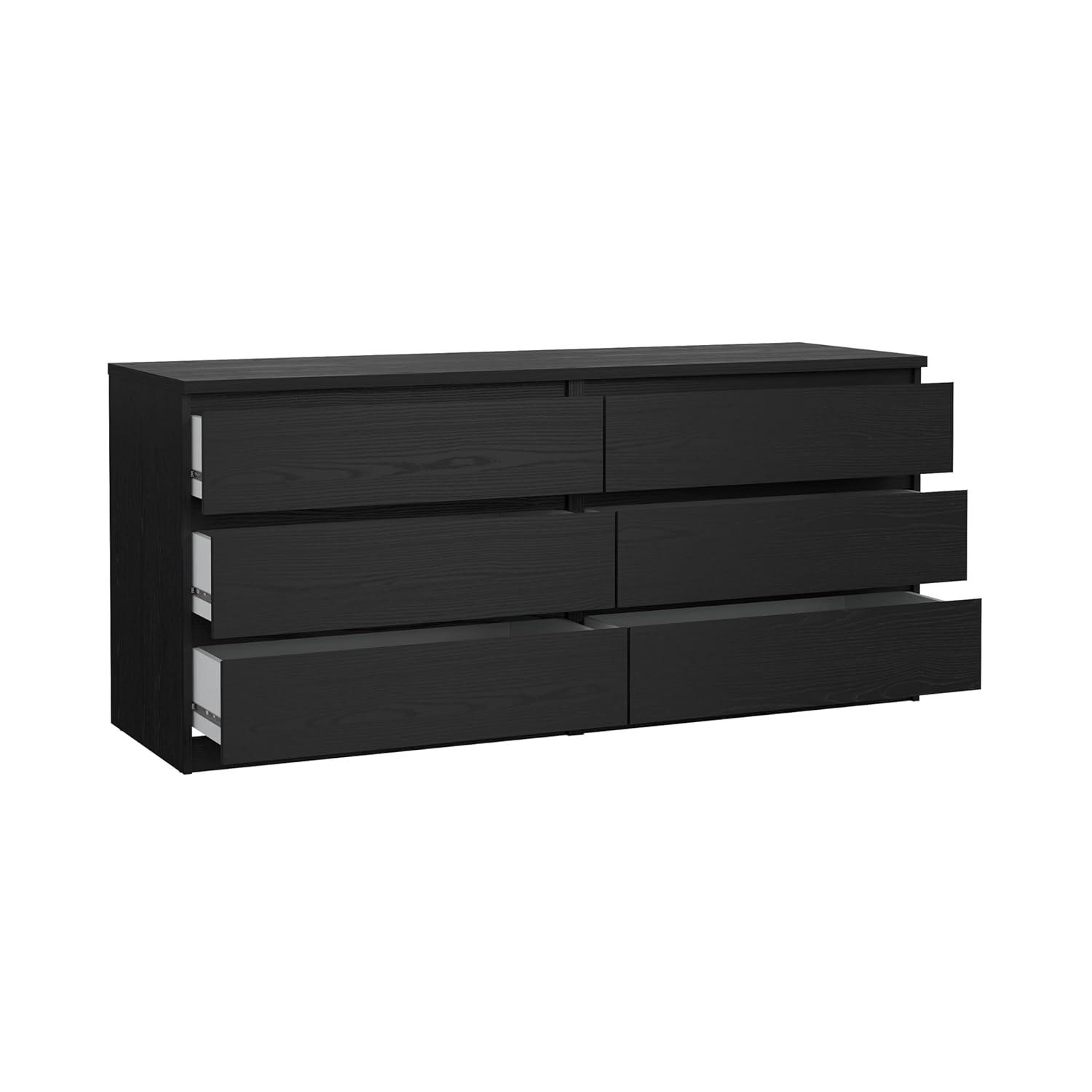 Tvilum Scottsdale 6 Drawer Double Dresser for Adults, Black Wood Grain