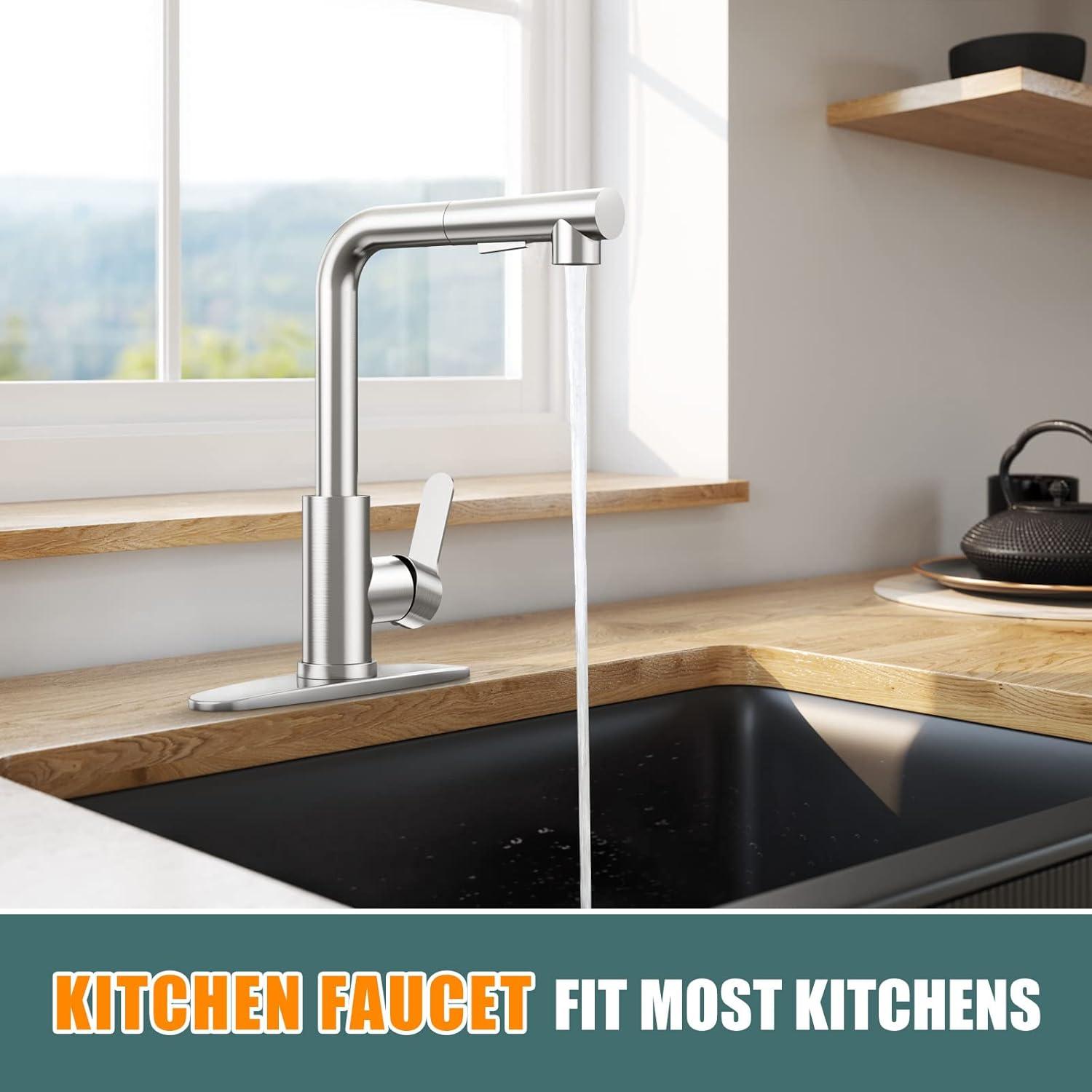 Brushed Nickel Stainless Steel Kitchen Faucet with Pull Down Sprayer