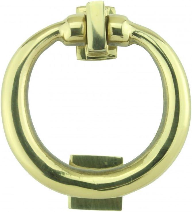 Solid Brass Round Ring Entry Door Knocker 4.5" H x 4" W Antique Circular Heavy Duty Brass Metal Front Door Knockers Lacquered Finish w/Screws Renovators Supply