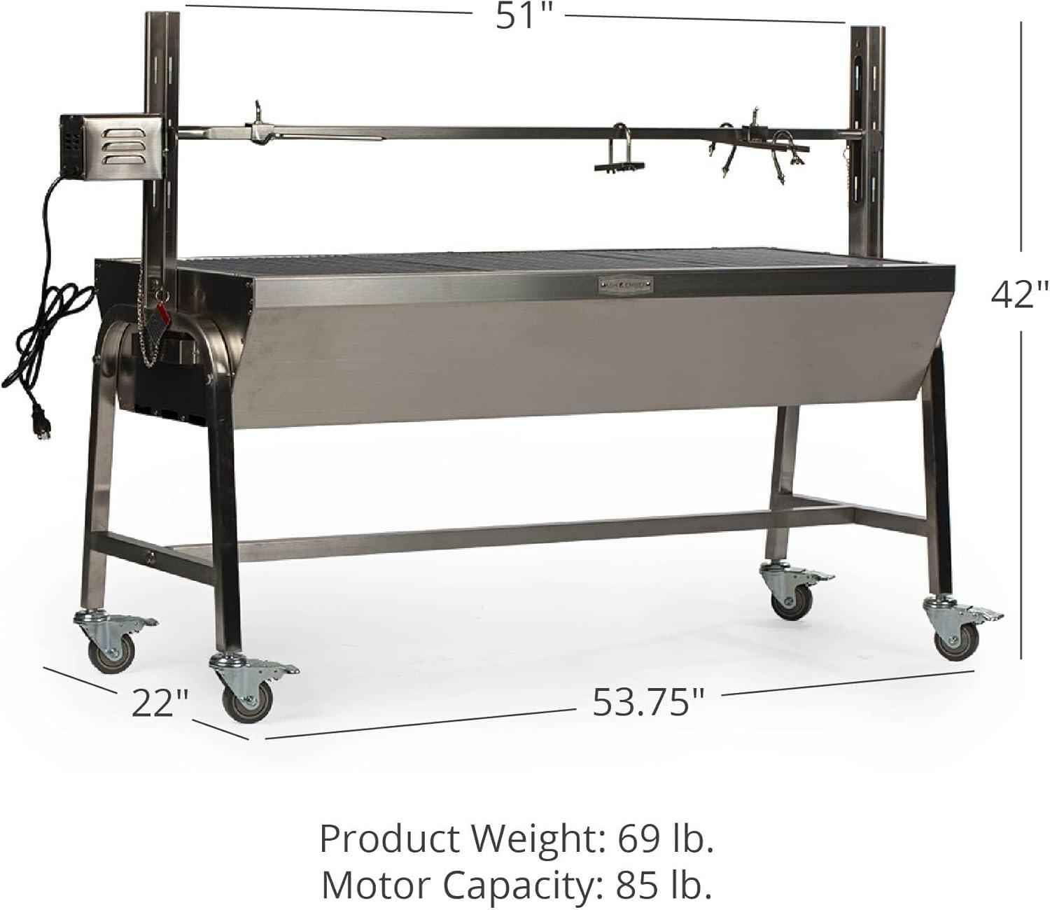 Large Stainless Steel Adjustable Rotisserie Grill with Wheels