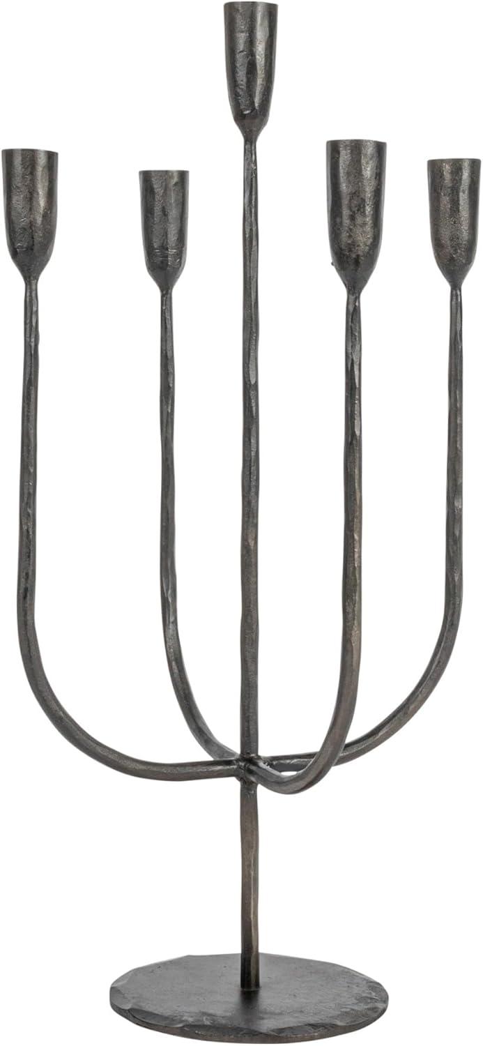 Creative Co-Op Round Hand-Forged 5 Taper Metal Candelabra, Black