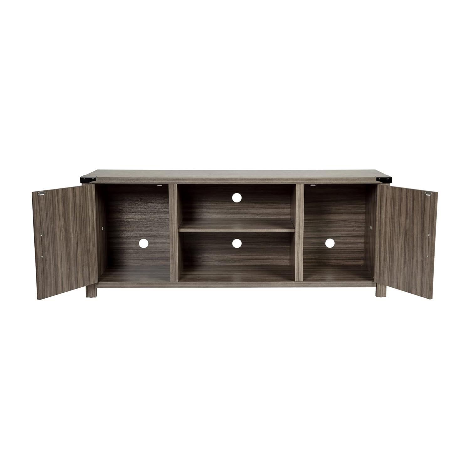 BizChair Modern Farmhouse Barn Door TV Stand - Gray Wash Oak for TV's up to 65 Inches - 59" Entertainment Center with Adjustable Shelf