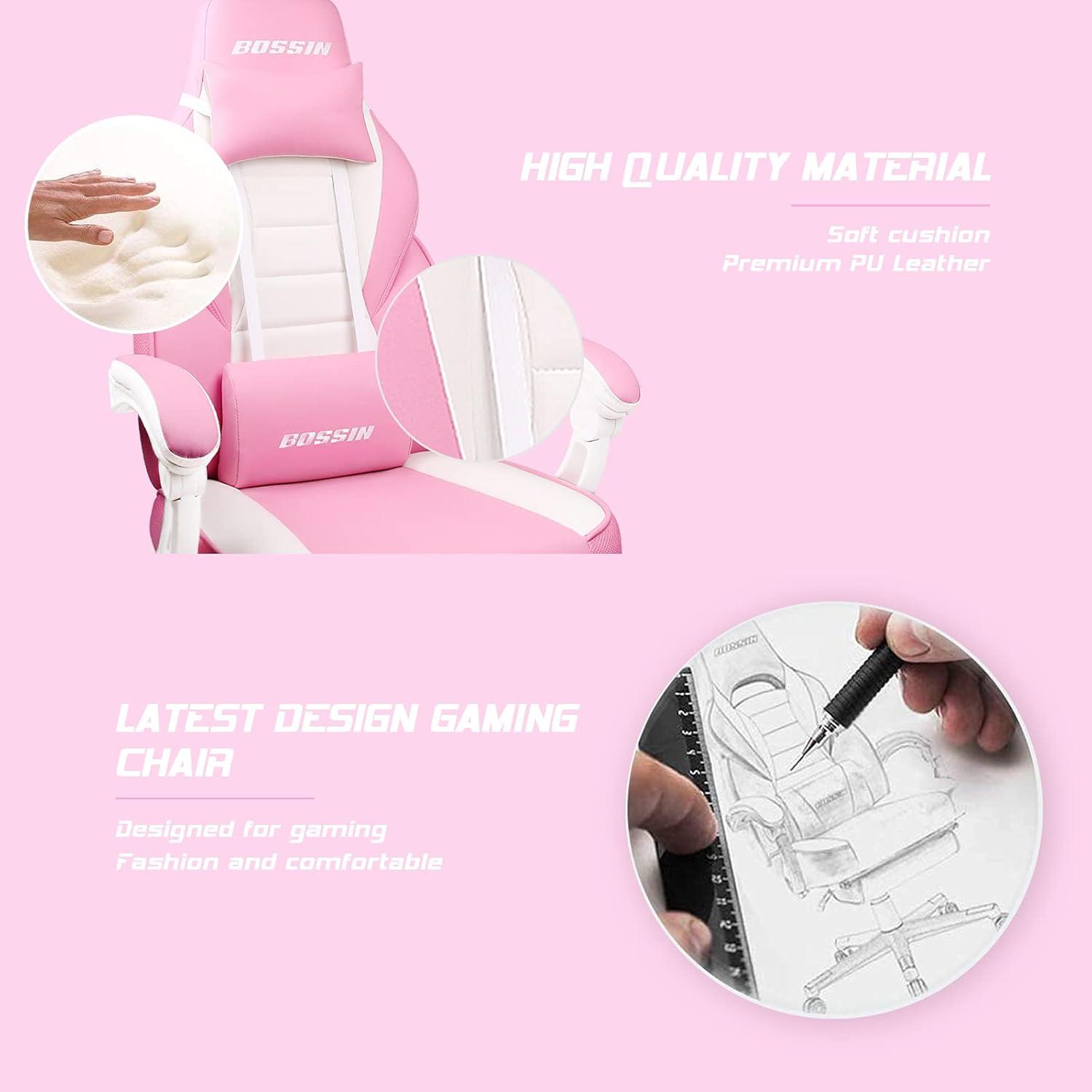 Bossin Gaming Chairs with Footrest, Massage Leather Game Chair for Adults, Big and Tall Gamer Chair with Headrest and Lumbar Support