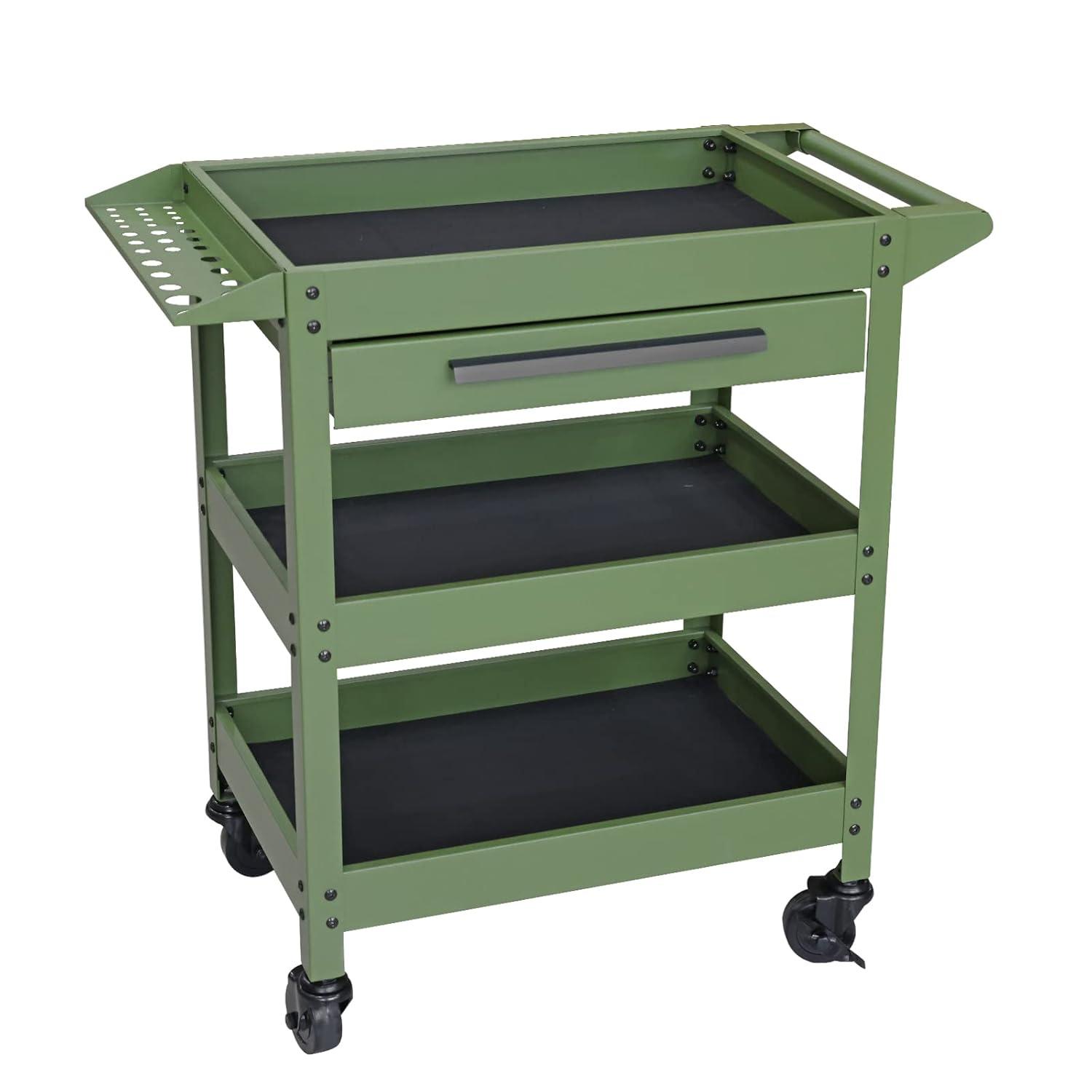 Torin 3 Layers Utility Cart:Multifunction Rolling/Service Tool Cart for Home, Green