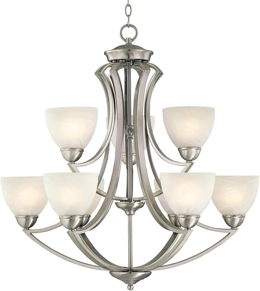 Possini Euro Design Milbury Satin Nickel Chandelier 30" Wide Industrial Tiered White Glass Shade 9-Light Fixture for Dining Room House Kitchen Island