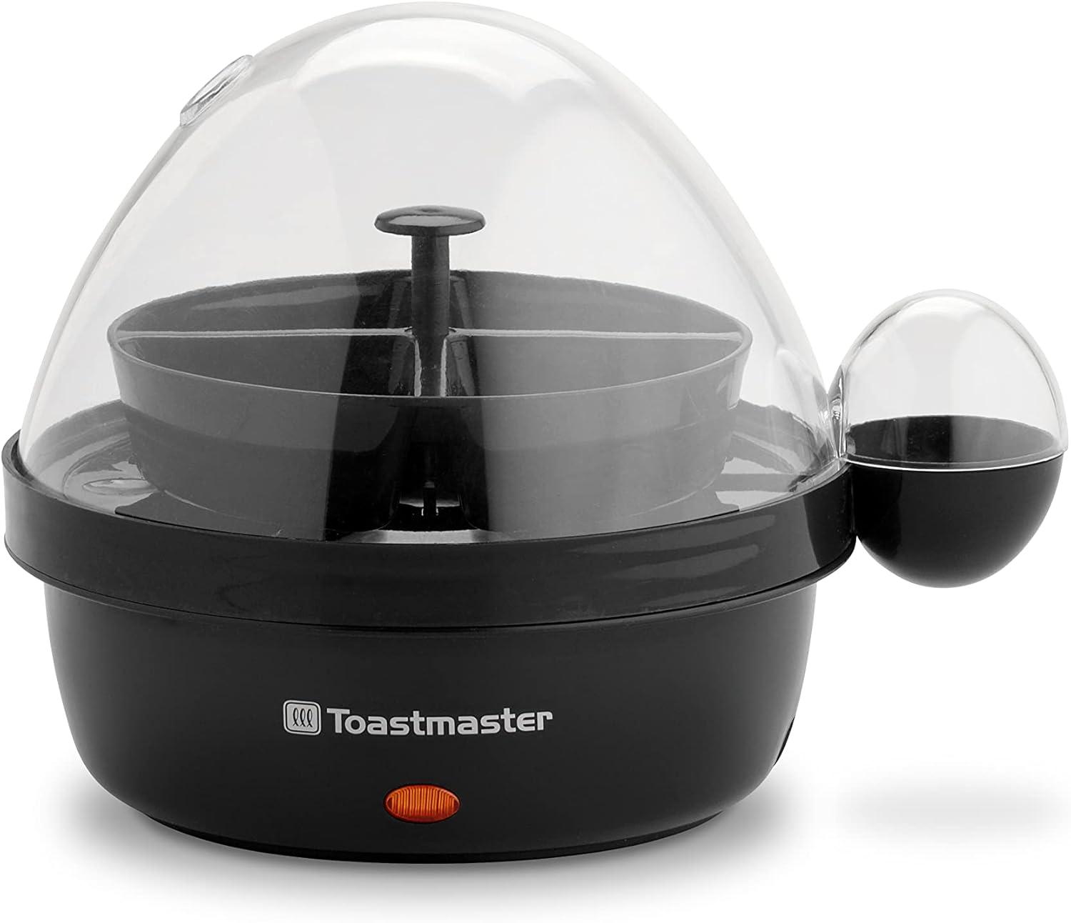 Toastmaster Rapid Electric Egg Cooker with Auto-Off, 7 Egg Capacity for Soft, Medium and Hard Boiled Eggs, Poaching Tray, Black