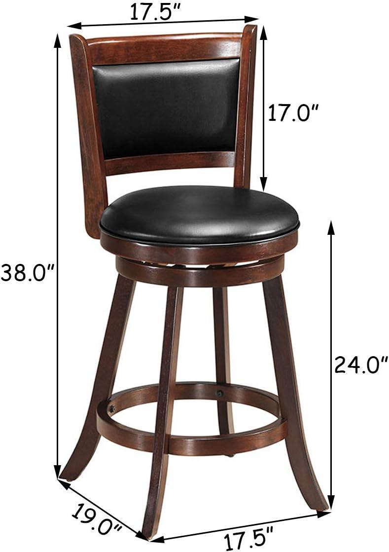 Bar Stools Set of 2, 360 Degree Swivel, Accent Wooden Swivel Seat Counter Height Bar Stool, Leather Upholstered Design, PVC Cushioned Seat, Perfect for Dining and Living Room (Height 24")