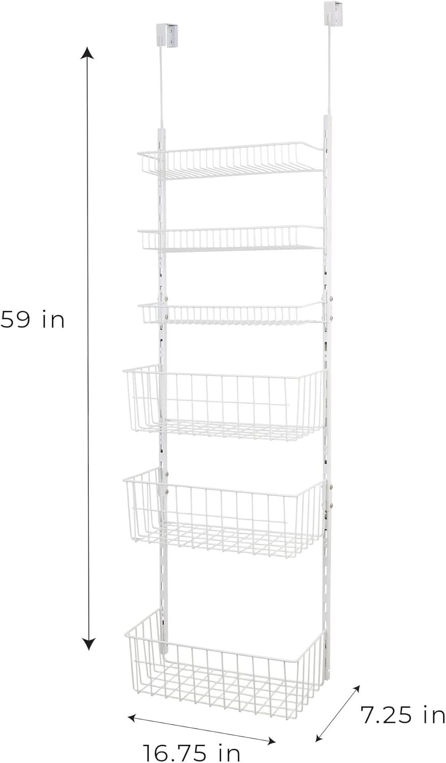 Smart Design Over the Door Pantry Organizer Rack with 6 Adjustable Steel Shelves - White