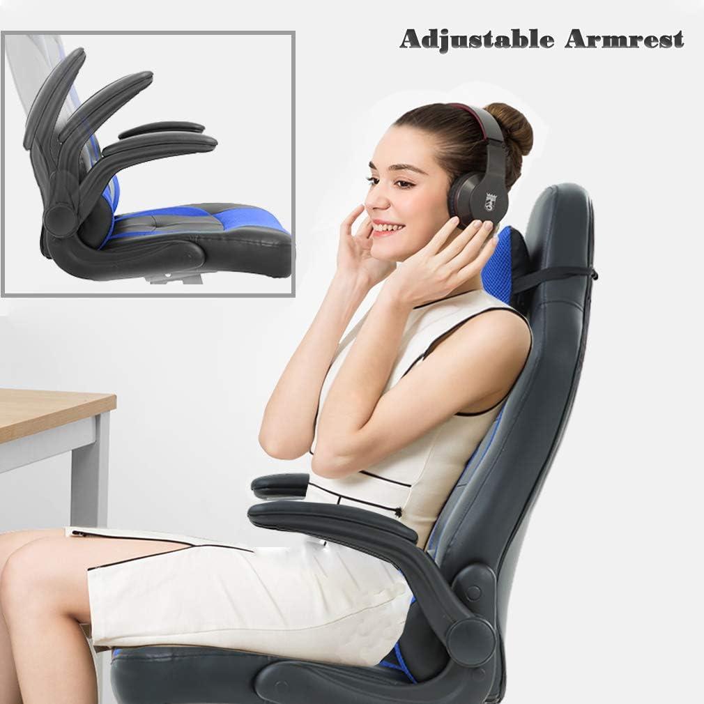 Adjustable Blue and Black PU Leather Gaming Chair with Lumbar Support