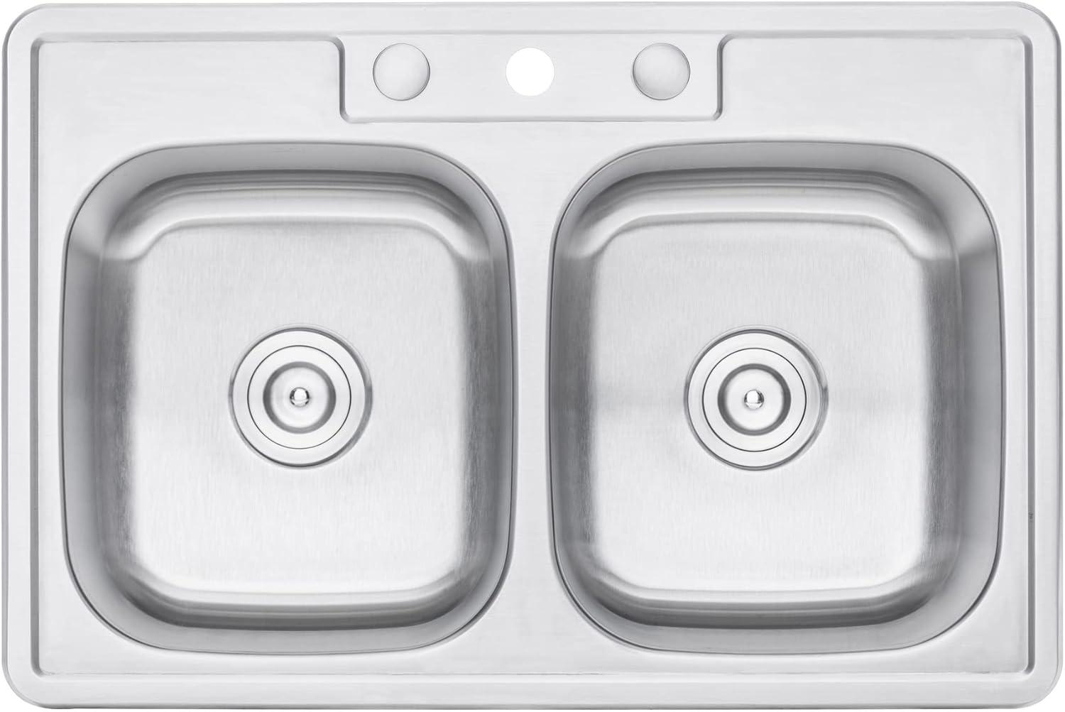 33-Inch Brushed Stainless Steel Double Bowl Kitchen Sink