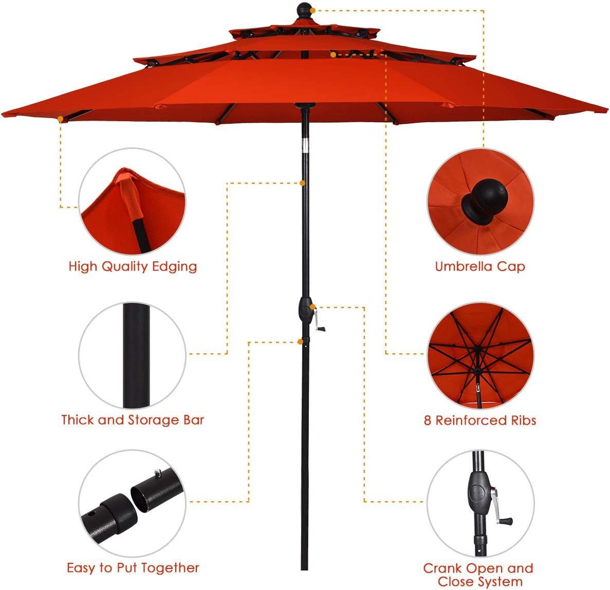 10' Orange Polyester Octagonal Patio Umbrella with Crank Lift