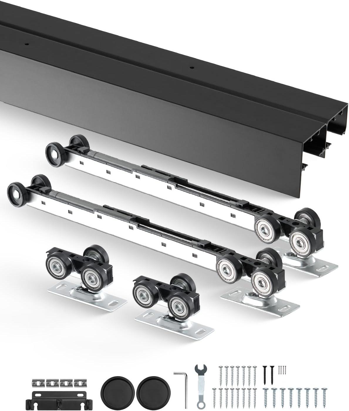 VEVOR 8ft Bypass Sliding Door Hardware Kit – Black Closet Door Track for 2-Door System