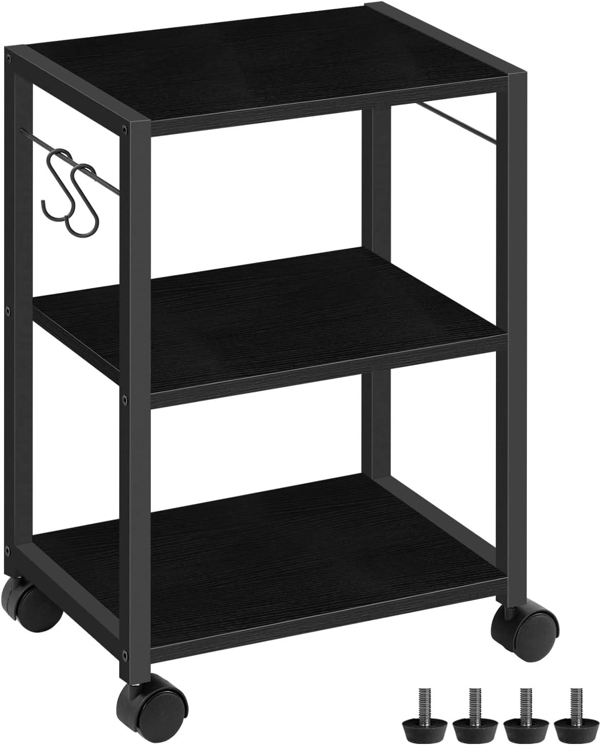 Adjustable Black Metal 3-Tier Printer Stand with Wheels