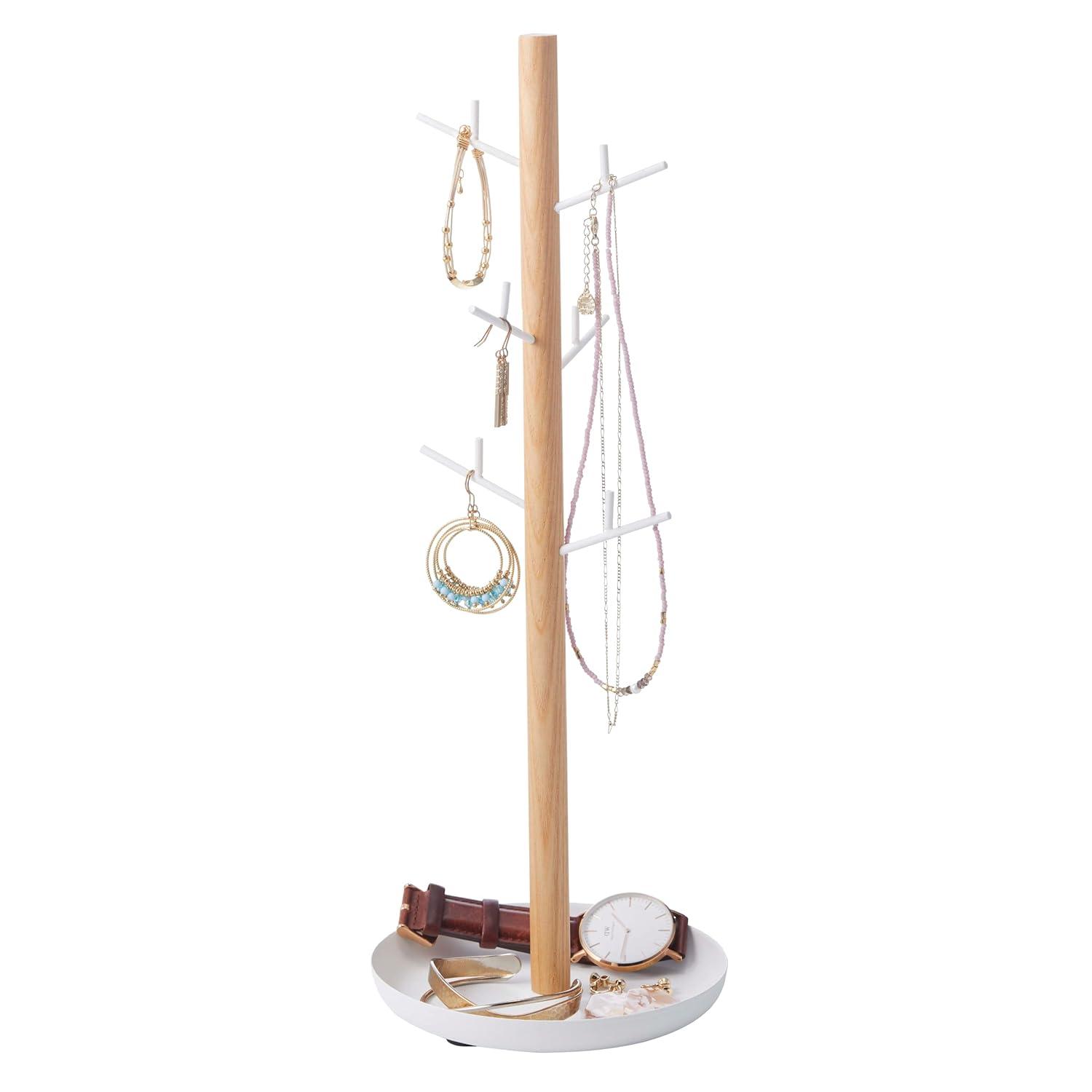 Tosca Yamazaki Home 4-Tier Accessory Tray, Jewelry Holder & Storage Organizer, Steel + Wood, Handles