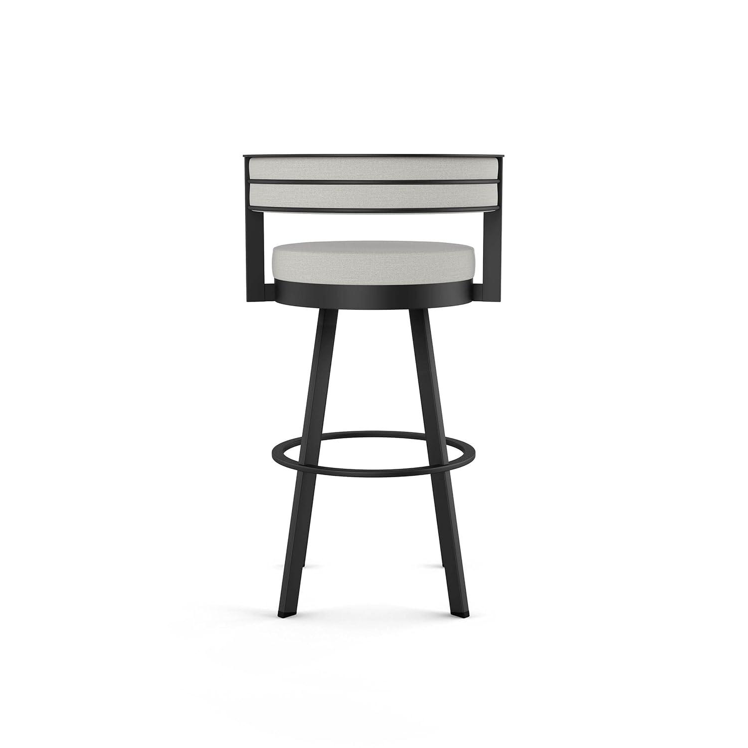 Amisco Browser 26" Swivel Counter Height Barstool, Upholstered with Back for Kitchen Island or Bar - Light Grey Polyester / Black Metal