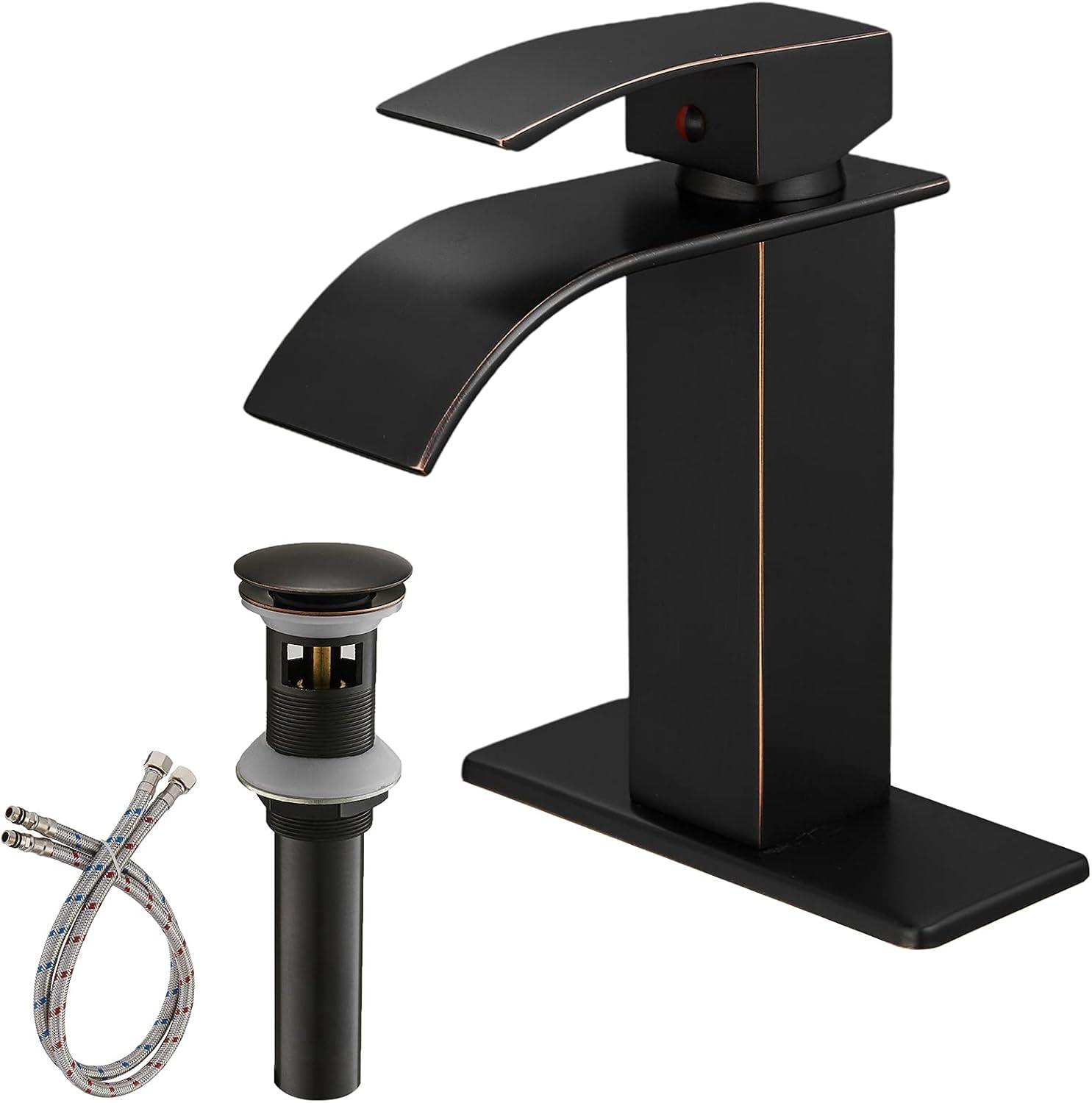 Oil Rubbed Bronze Waterfall Bathroom Faucet with Pop-Up Drain