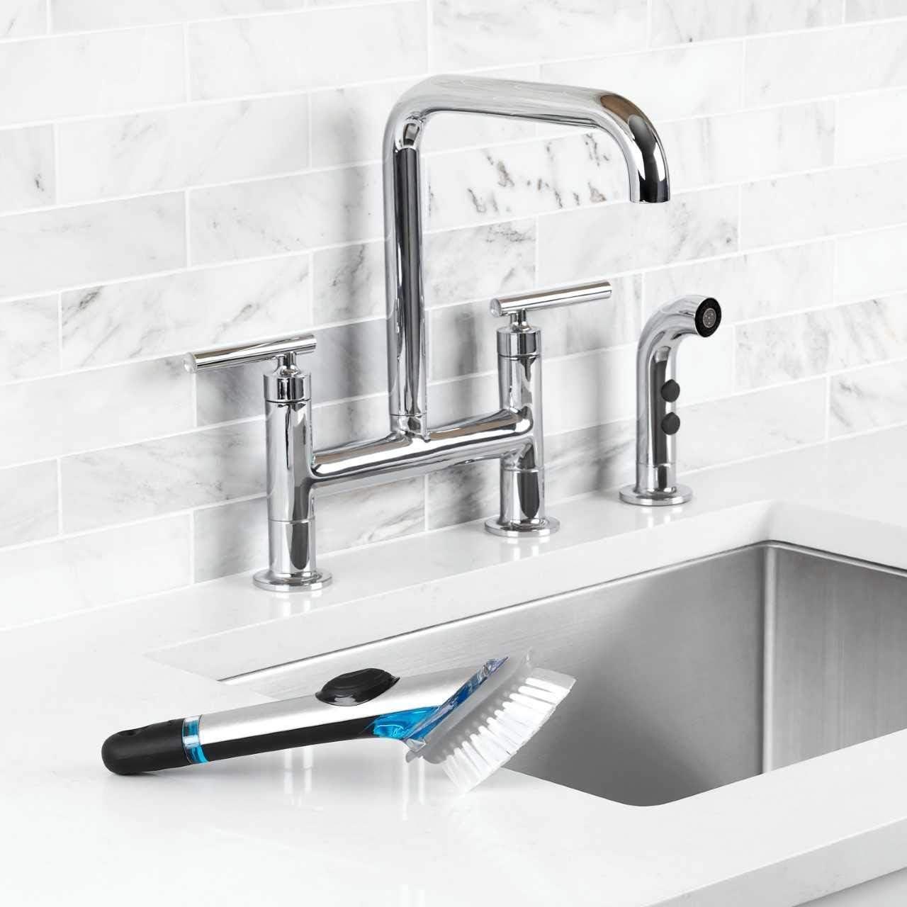 Stainless Steel and Black Soap Dispensing Dish Brush