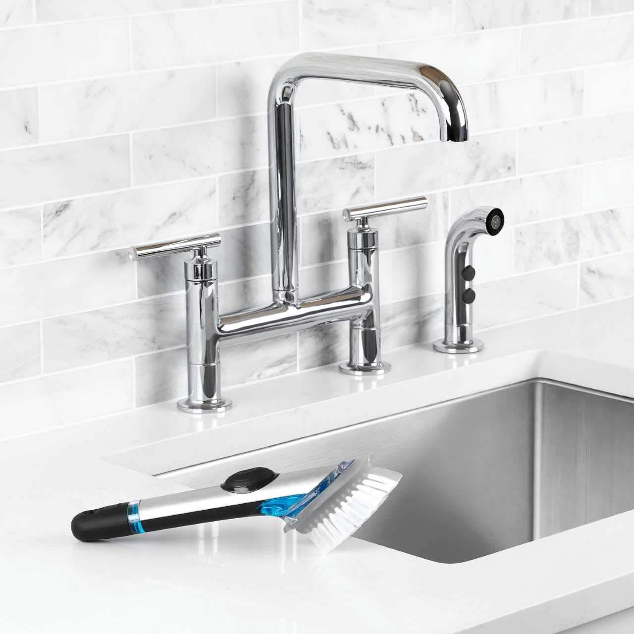 Stainless Steel and Black Soap Dispensing Dish Brush