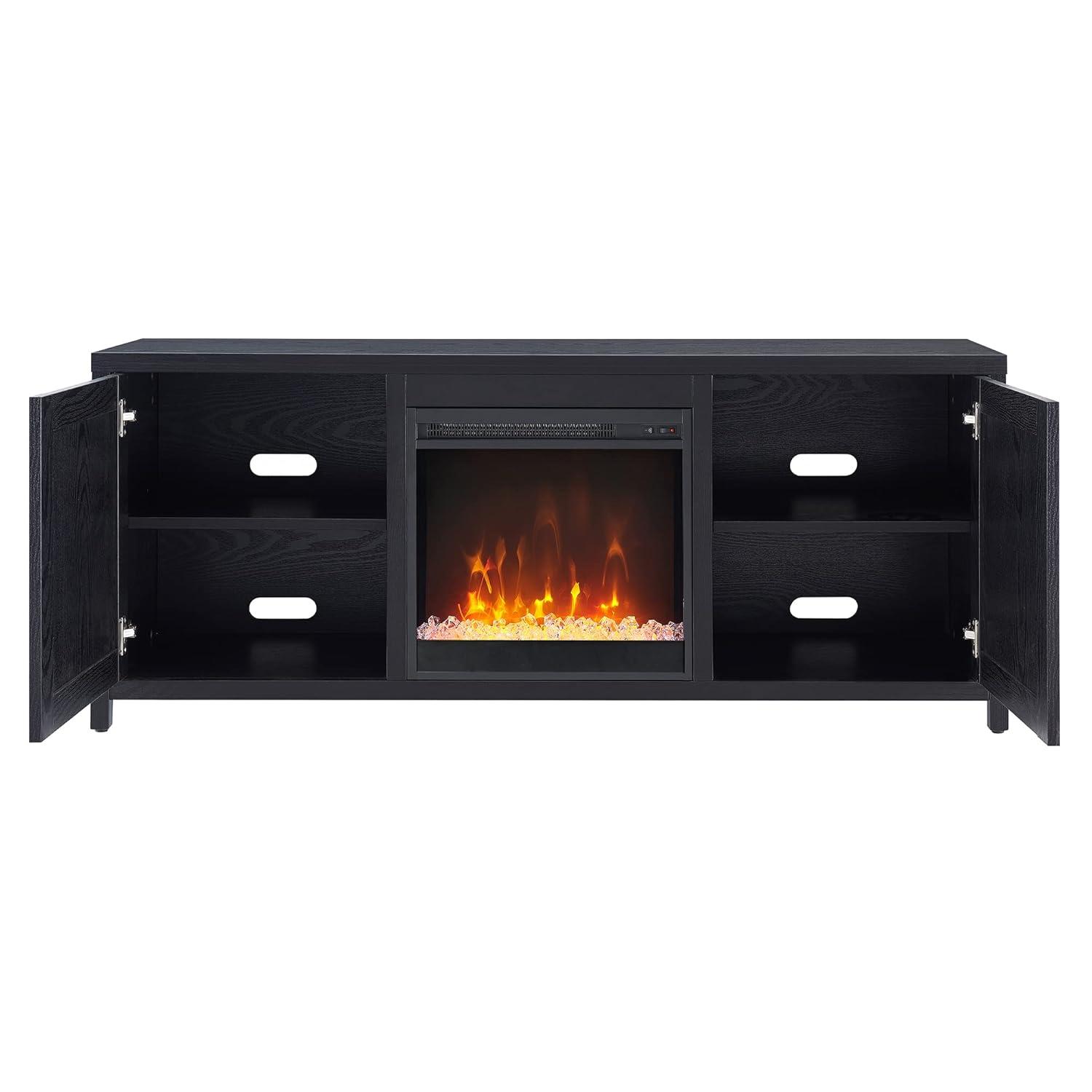 Evelyn&Zoe Granger Rectangular TV Stand with Crystal Fireplace for TV's up to 65", Black