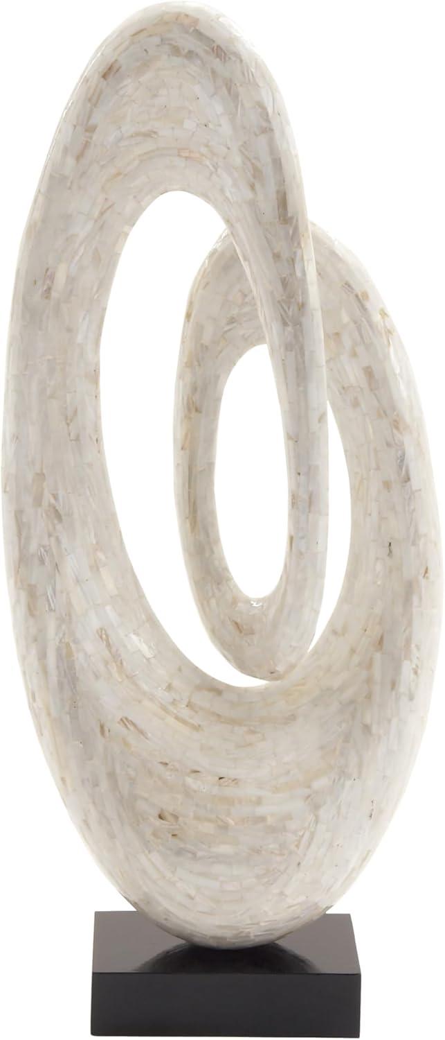 White Mother of Pearl Abstract Swirl Sculpture with Black Base