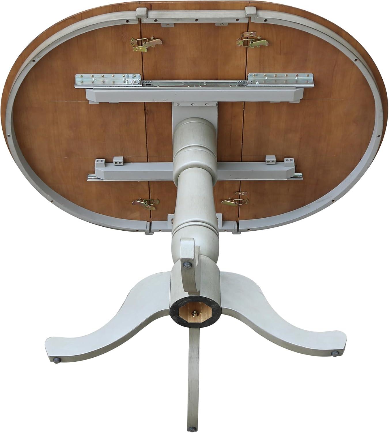 36 in. Round Top Pedestal Counter Height Table with 12 in. Leaf, Hickory & Stone