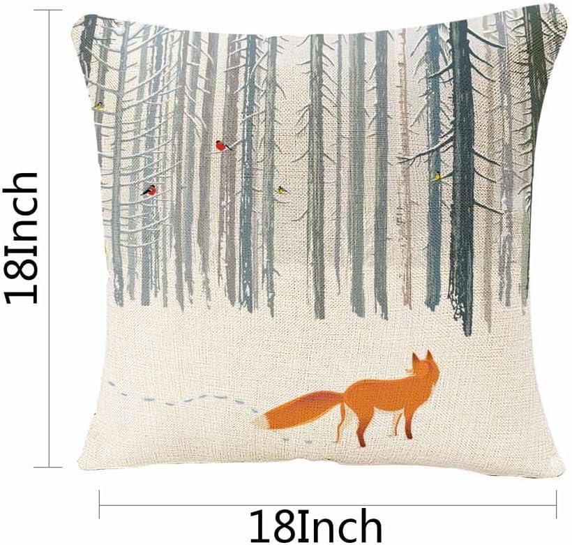 Throw Pillow Case Winter Forest Landscape Fox Bird Throw Pillow Covers Decorative Cushion Cover Sofa Bed Pillow Case 18 x 18 Inch